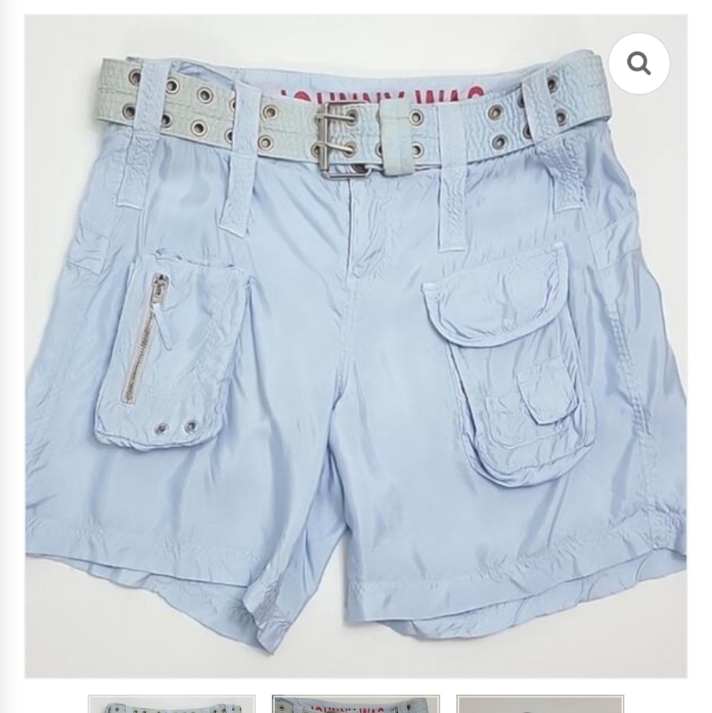 Johnny Was Light Blue Cargo Shorts with Belt